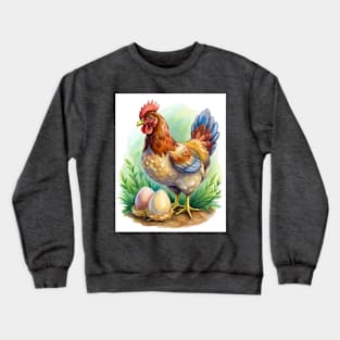 Watercolor Egger Chicken with Eggs Crewneck Sweatshirt